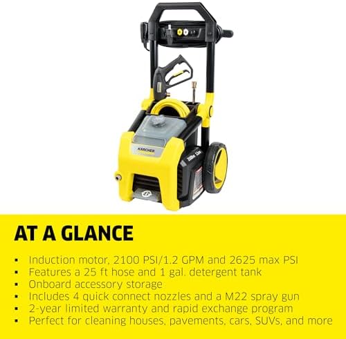 Kärcher Pressure Washer K2100PS, CETA Certified, 3 Spray Nozzles, Detergent Tank, for Cars, Driveways, Siding, Patios, 1.2 GPM - Image 3
