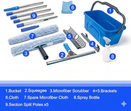 Professional Window Cleaning Kit with 6ft Long Handle, 3 Gallon Bucket - Image 3