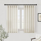 Natural Linen Cafe Curtains 45 Inch Length Small Window 2 Panels by DUKIYO