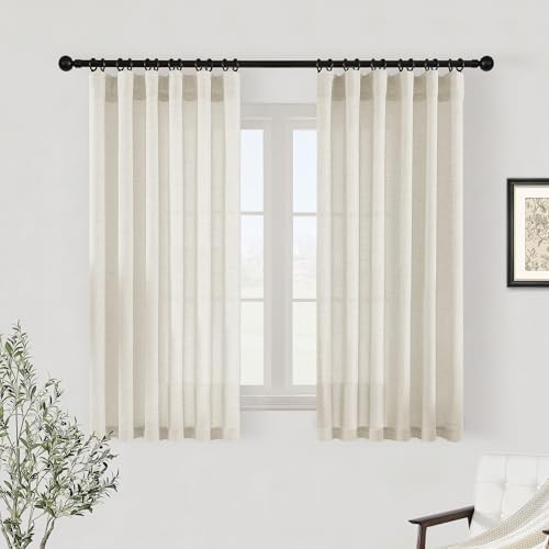 Natural Linen Cafe Curtains 45 Inch Length Small Window 2 Panels by DUKIYO