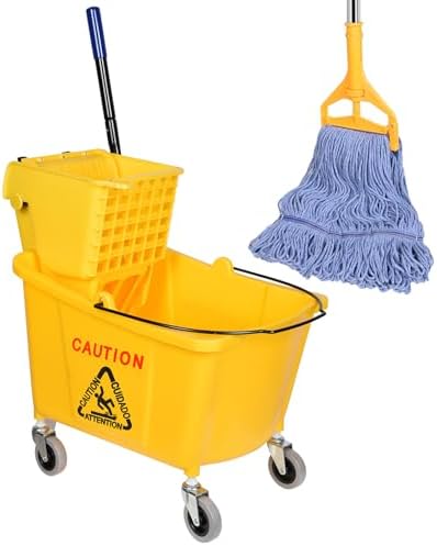 Side Press Wringer Combo Commercial Mop Bucket on Wheels, 35 Quart by HiBaby