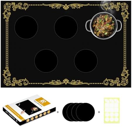 Large Newly-Enhanced Silicone Induction Cooktop Protector Cover Stove Mat 21.2"x35.4" (Magnetic) | 300°C (572°F) Heat-Resistant | Power Boost Compatible | Prevents Pot Sliding & Scratches,Black_Gold1 by CooksAid