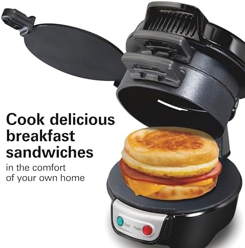 Hamilton Beach Breakfast Sandwich Maker with Egg Cooker Ring,Customize Ingredients,Perfect for English Muffins,Croissants,Mini Waffles,Perfect White Elephant Gifts,Black (25477),(Pack of 4) - Image 2