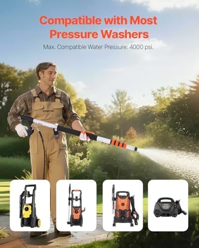 VEVOR Pressure Washer Telescoping Wand, 21 ft, 4000 psi, Telescopic Spray Wand with Power Washer Extension Wands, Gutter Cleaner, Brush Head, Pivoting Coupler, 7 Spray Nozzles and Support Harness - Image 3