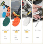 22 Pcs Drill Attachments Set, Scrub Pads & Sponge & Wire Brush, Power Scrubber with Extend Long Attachment, Drill Scrubber Brush Kit for Bathroom, Floor, Car, Grout - Image 5