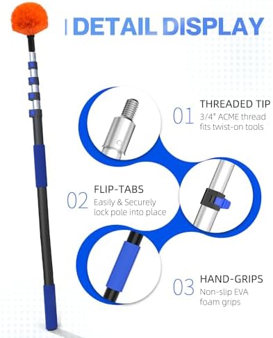 26FT Reach Cobweb Duster, Outdoor Spider Web Cleaner Brush with 5-20FT Telescoping Extension Pole, Aluminium Heavy Duty, Medium Stiff Bristles Spider Web Brush for Outdoor & Indoor Cleaning - Image 5
