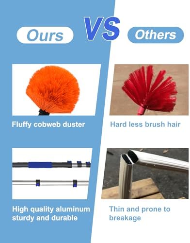 26FT Reach Cobweb Duster, Outdoor Spider Web Cleaner Brush with 5-20FT Telescoping Extension Pole, Aluminium Heavy Duty, Medium Stiff Bristles Spider Web Brush for Outdoor & Indoor Cleaning - Image 4