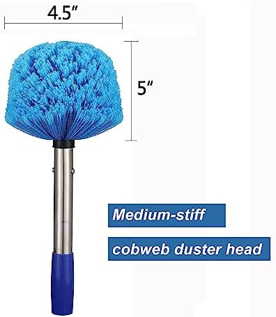 Cobweb Duster with Pole, 4ft Stainless Steel Pole Cobweb Brush with Medium-Stiff Bristles for Walls Beams Shelves Iight Fixtures and Window Screens - Image 3