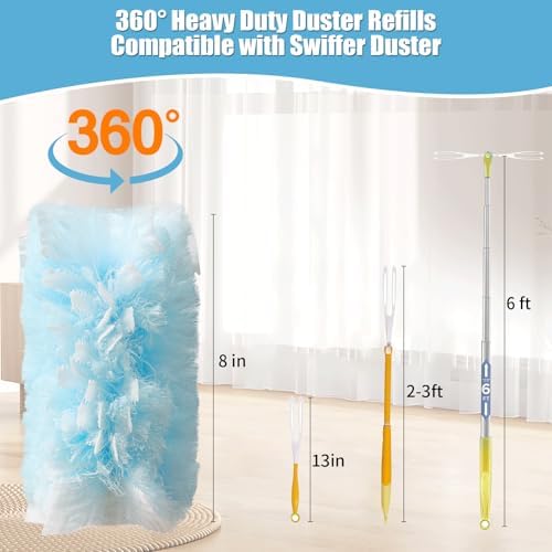 40 Count 360° Heavy Duty Duster Refills Compatible with Swiffer,Large Size-Extra Thick Disposable Electrostatic Duster Refill with 1 Retractable Handle(35-inch Length Fully expanded) - Image 2