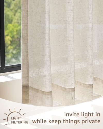 jinchan Rustic Linen Rod Pocket Tier Curtains, 26x45, 2 Panels, Natural - Image 6