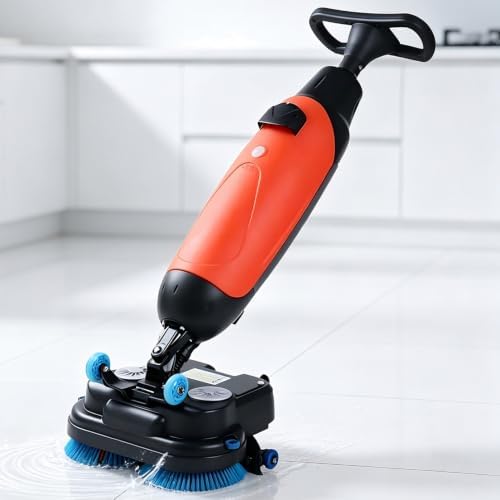 17" Floor Scrubber Dryer,17" Portable Commercial Scrubber,Commercial Floor Scrubber Dryer, Walk Behind Floor Scrubber Dryer, Rotary Double Brushes, for Wooden Floors,Tiles Orange by Unknown
