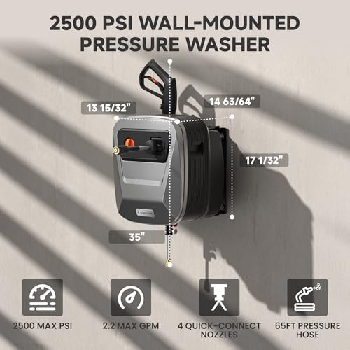 Giraffe Tools 65FT Wall Mount Pressure Washer G20, Dark Silver, Grey Hose - Image 3