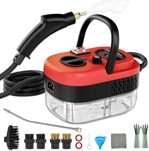 Steam Cleaner, Portable Pressurized Steamer for Cleaning with 14pcs Accessories, 6-Level Adjustable and 15s Heat-Up, Handheld Steam Cleaner for Home, Tile, Dirt, Grout, Grease, Car Detailing(Red) by AULANK