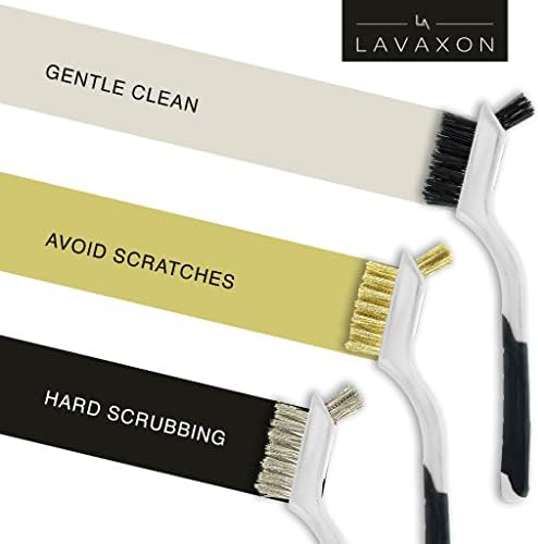 Lavaxon Wire Brush Set 3Pcs - Nylon/Brass/Stainless Steel Bristles with Curved Handle Grip for Rust, Dirt & Paint Scrubbing with Deep Cleaning – 7 Inches (Grey) - Image 3