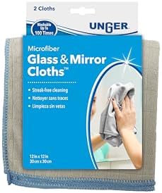 Unger 12” x 12” Microfiber Glass and Mirror Cloths, 2 Pack, Wet and Dry Cleaning Towels, Reusable Supplies, Window Cleaner Polishing Cloth with Streak-Free Results - Image 6