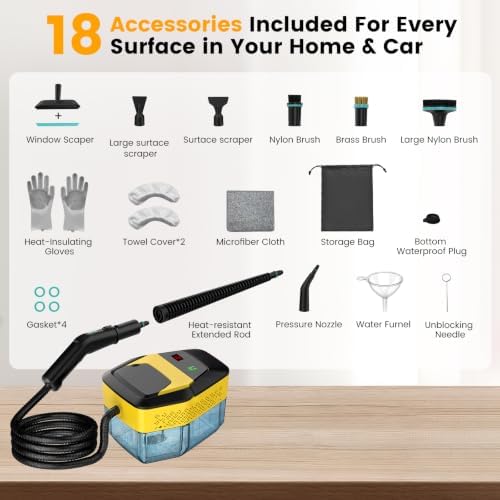 Steam Cleaner, Portable High Pressure Steamer for Cleaning with 18pcs ACC, 8s Heat-Up, 1.9QT Large Tank 3-Level Adjustable Handheld Steam Cleaner for Home Car Detailing, Grout, Bathroom, Furniture - Image 6