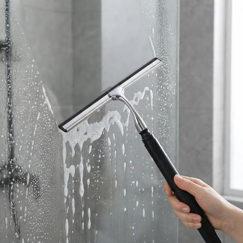 Toncoke 2 in 1 Window Squeegee, Shower Squeegee Window Cleaning Kit with Extension Pole Long Handle Squeegee for Shower Glass Floor Bathroom Home Outdoor, 12 inch Wide, Black - Image 6
