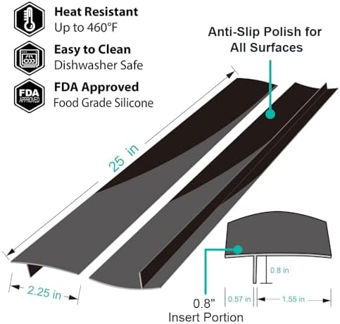 Silicone Stove Gap Covers 25 Inch Foldable oven side gap filler 2pcs Black - Image 3