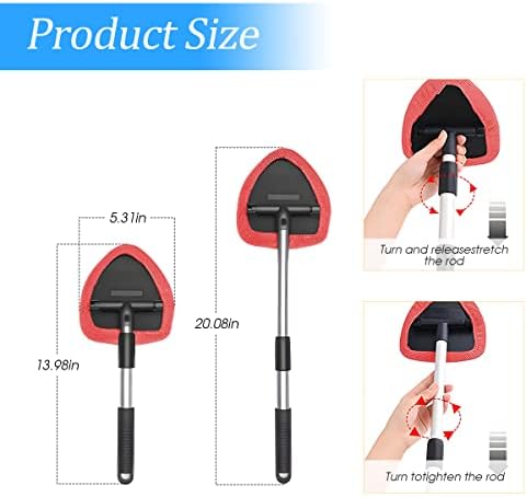 Extendable Car Windshield Cleaning Tool with Microfiber Pads, Red - Image 2
