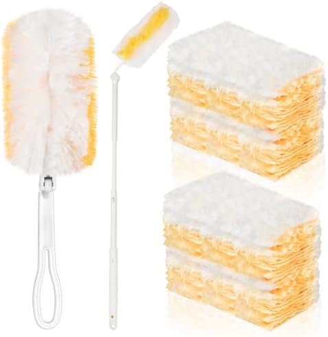 100 Pcs Duster Refills Bulk, Thickened Duster Refill Electrostatic Duster Head, Duster Refills for Cleaning with 2 Long Handles, 2 Short Handles, Disposable Duster Refills for Blinds(Yellow) by Elesunory