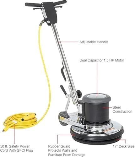 TTS Products RM1715 Low-Speed Floor Machine – 17" Cleaning Path, 1.5 HP Heavy-Duty Motor, Multi-Surface Commercial Floor Buffer & Polisher - Image 4