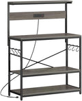 SUPERJARE Bakers Rack with Power Outlets, Microwave Stand, 39.4 X 14.3 Inch Larger Desktop, Kitchen Storage Rack with Adjustable Middle Shelf, 6 S-Shaped Hooks, Coffee Bar Stand, Grey by SUPERJARE