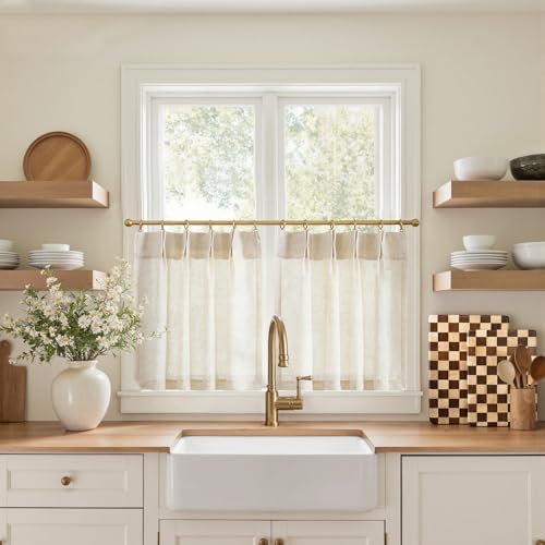 jinchan Linen Pinch Pleated Back Tab Tier Curtains, 26x20, Natural by JINCHAN