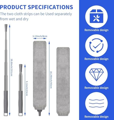 Retractable Gap Dust Cleaner, Extendable Gap Duster with 4 Microfiber Dusting Cloths Long, Under Appliances Cleaning Tools with Extendable Pole,Under Refrigerator, Furniture, High Ceiling - Image 6