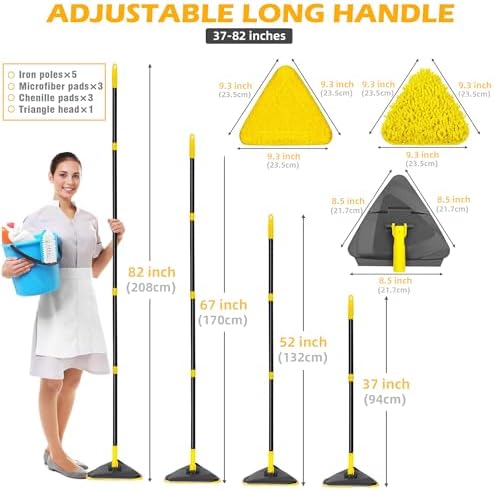 Newly Upgraded Wall Cleaner Mop with Long Handle 82 Inches, 3-in-1 Ceiling Cleaning Tool Duster with 6 Replacement Microfiber Chenille Pads for Painted Walls, Window, Floor, Baseboard - Image 3