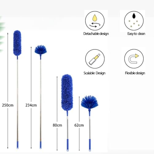 Cobweb Duster with Extension Pole, Ceiling Cob Web Cleaner Kit with 2 Duster Heads, 15-100 Inch Telescopic Microfiber Cleaning Duster, Long Corner Duster Tool for High Walls, Fans, Blinds Blue - Image 2