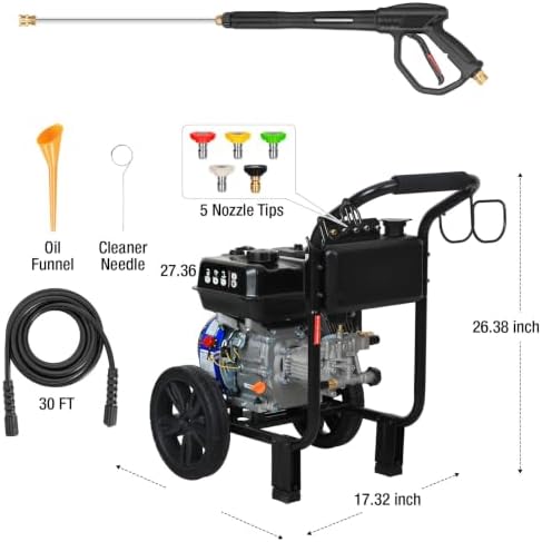 BILTHARD 3500 PSI Gas Pressure Washer, 2.6 GPM Heavy Duty Power Washer with 212cc 4 Cycle Engine, Spray Gun and Wand, 5 Quick Connect Nozzle Tips, 30 Foot Hose - Image 2