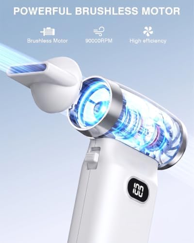Electric Compressed Air Duster Cordless: 60 MPH High Wind Speed Mini White Air Blower for Electronics Portable Computer Cleaner Hand Keyboard Cleaning Powerful Duster for Car, Fans and Other Sences - Image 2