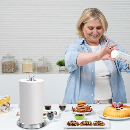 Paper Towel Holder Countertop, Stainless Steel, Weighted Non-Slip Base, Fits Standard and Jumbo Rolls, Freestanding Paper Towel Stand for Kitchen Bathroom Decor, Silver - Image 5