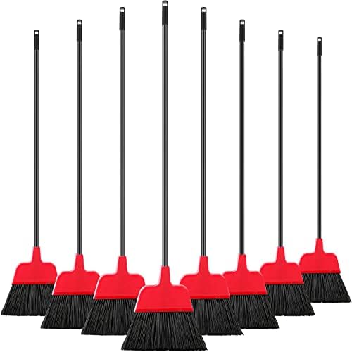 8 Pcs Outdoor Broom for Floor Cleaning 54 Inch Commercial Heavy Duty Broom Long Handle Kitchen Household Angle Brooms for Sweeper Sweeping Indoor Dust Hair Cleaner Corn Shop(Red) by Didaey