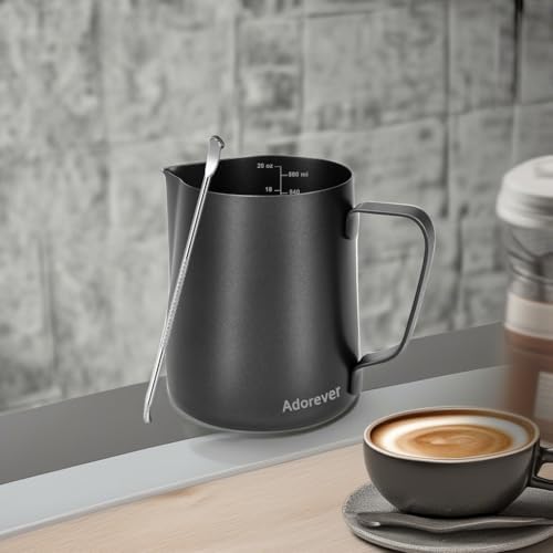 Milk Frothing Pitcher, 20oz Steaming Pitchers Stainless Steel Milk Coffee Cappuccino Latte Art Barista Steam Pitchers Milk Jug Cup with Decorating Art Pen, Matte Black - Image 5
