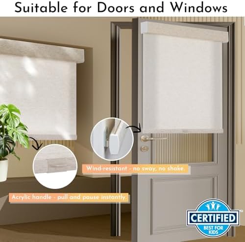 Persilux Light Filtering Roller Shades for Window Blinds,Cordless,Linen Fabric,Thermal Insulated Fabric UV Protection Shades for Home,Office,Bedroom,Door,Light Filtering-Cream,35" W X 64" H - Image 3