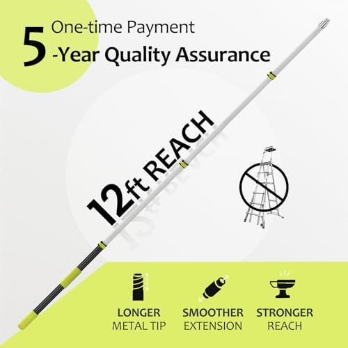 【Upgrade Anti Rotation 】 20FT High Reach Duster Kit,Lightweight Aluminum Alloy Extension Rod,5-Piece Set,210° Steering Head Clean Various Angle,for Cleaning Ceiling,High Wall - Image 2