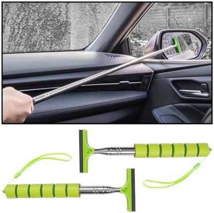 Bittwee 2PCS Car Side Mirror Squeegee, Retractable Auto Rearview Mirror Wiper, All-Purpose Window Squeegee for Cleaning Shower Glass Door, Vehicle Accessories Universal Fit（Green） by Bittwee
