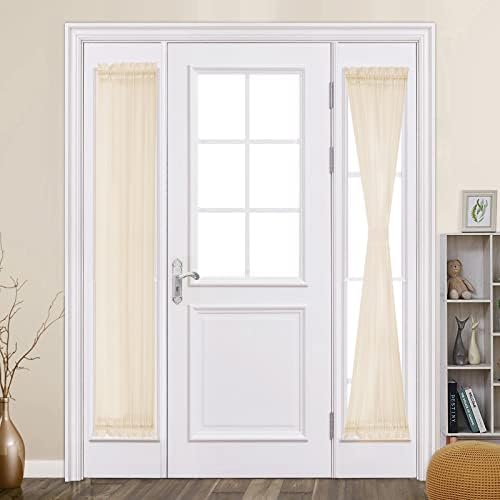 MIULEE Cream Beige 25 x 72 Inches Sidelight Sheer Curtains for French Door by MIULEE