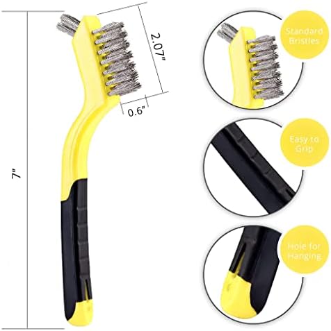 Lavaxon Wire Brush Set 3Pcs - Nylon/Brass/Stainless Steel Bristles with Curved Handle Grip for Rust, Dirt & Paint Scrubbing with Deep Cleaning – 7 Inches (Yellow) - Image 2