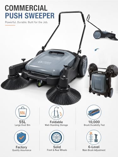 Floor Sweeper Walk-Behind,Pull or Push,41" 55L,Industrial-Commercial Grade - Image 2