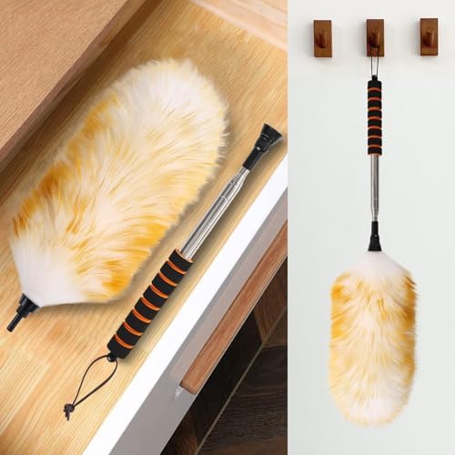 Lambswool Extendable Cleaning Duster 26-64 Inch Two-Pack, Anti-Static Wall Duster Cleaner with Sponge Grip and Stainless Steel Extension Pole for High Ceiling Fan, Interior, and Roof Dusting - Image 6