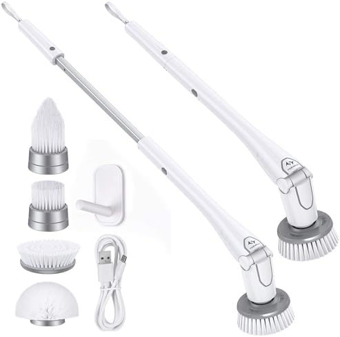 Tilswall Cordless Electric Spin Scrubber - IPX7 Waterproof Cleaning Brush with 180Min Runtime & 43" Extendable Handle, Ideal Gift for Home/Bathroom/Car (Includes 4 Brush Heads) by Tilswall