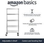 Amazon Basics 5-Shelf Adjustable, Heavy Duty Storage Shelving Unit on 4" Wheel Casters, Easy to Move Portable Wire Shelving, No Tools Needed for Easy Assembly, 30" x 14" x 64.8", Chrome - Image 3