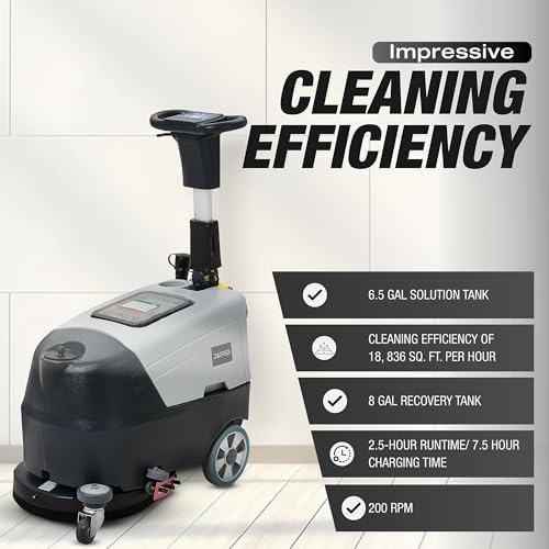 Battery Powered Walk Behind Floor and Carpet Scrubber Buffer Polisher Machine, 16" Brush, 21.5" Squeegee Width, 6.5 gal Tank, Brush Speed 200 RPM, Includes a Hard Brush Soft Brush and 3 Scouring pads - Image 6