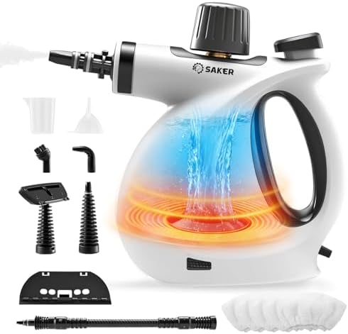 Saker Pressurized Handheld Steam Cleaner,Steam Disinfection Cleaner,Portable Steam Cleaner for Home,1050W Steam Cleaner,Quick Heating & Deep Cleaning of Floors, Cars, and Kitchen with 5 Fiber Cloths by Saker