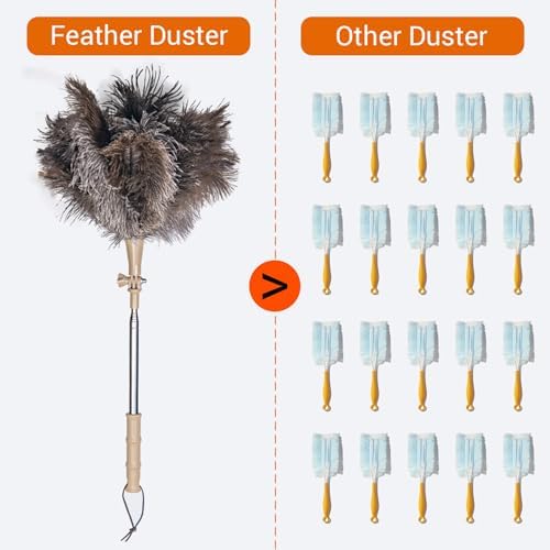 Extendable Ostrich Feather Duster, Natural Ostrich Feathers Long Handle Duster for Cleaning, 47” Soft & Fluffy Feather Duster for High Ceilings, Fans, Walls, Furniture, Home Dusting(A11-Ivory) - Image 2