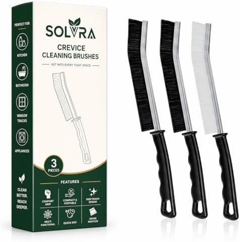 Crevice Cleaning Brush Set 3Pcs Hard Bristle Tools for Narrow Spaces by Solvra