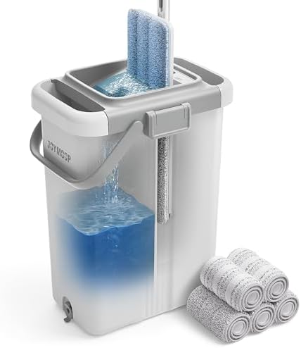 JOYMOOP Mop and Bucket Set for Commercial, 5 Microfiber Pads, White, Max by JOYMOOP