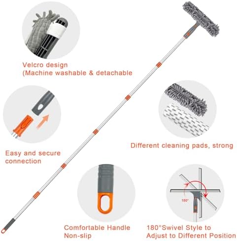 BITOPE Window Cleaner Tool Squeegee for Window Cleaning with 86" Extendable Pole Microfiber & Chenille Pad Squeegy for Exterior High Window Shower Door Glass Car RVs - Image 4